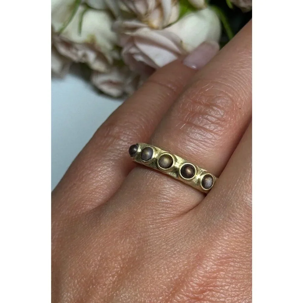 925 STERLING SILVER GOLD PLATED PEARLS RING SIZE 6
